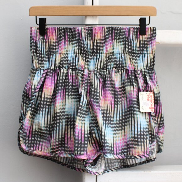 Free People Black Multicolor The Way Home Printed Shell Running Shorts Medium - Picture 1 of 9